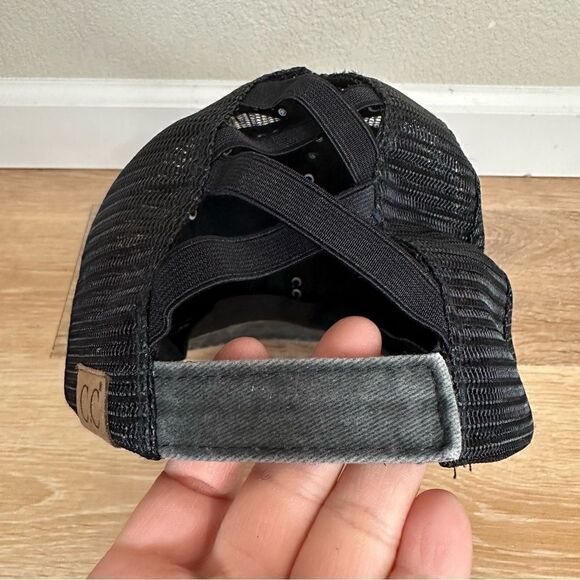 C.C Exclusives Gray Distressed Criss Cross Back Ponytail Hat - Picture 9 of 11